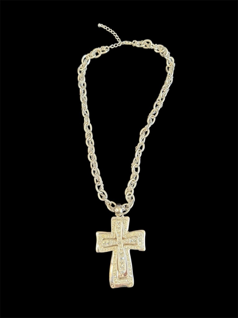 Silver Tone Triple Cross Pendant Necklace
